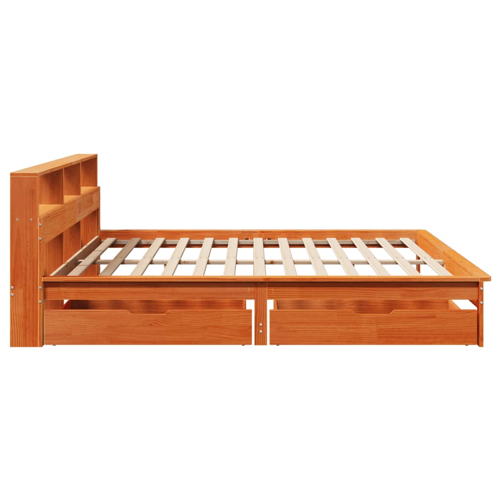 Bed met boekenkast zonder matras grenenhout wasbruin 180x200 cm
