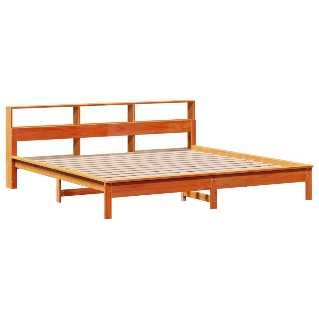 Bed met boekenkast zonder matras grenenhout wasbruin 180x200 cm