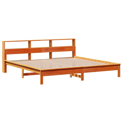 Bed met boekenkast zonder matras grenenhout wasbruin 180x200 cm