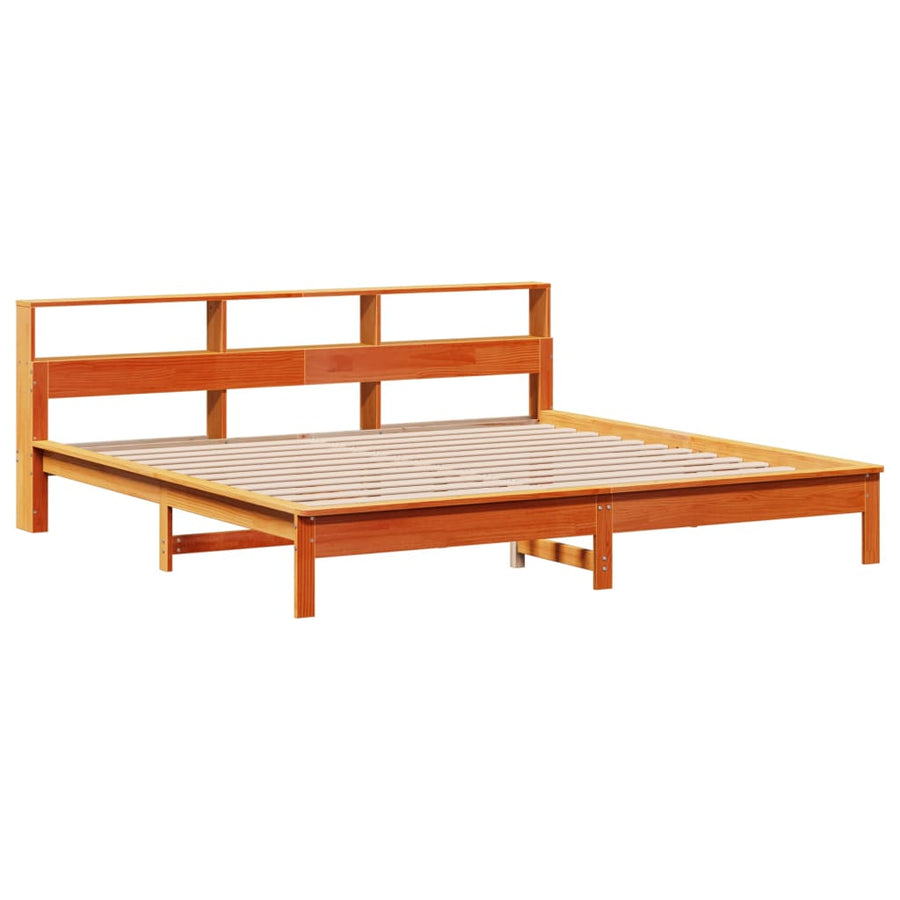 Bed met boekenkast zonder matras grenenhout wasbruin 180x200 cm