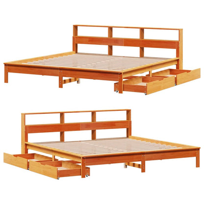 Bed met boekenkast zonder matras grenenhout wasbruin 180x200 cm