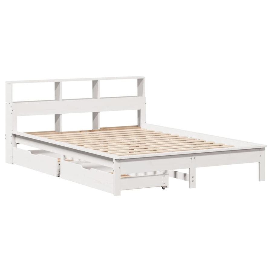 Bed met boekenkast zonder matras grenenhout wit 160x200 cm