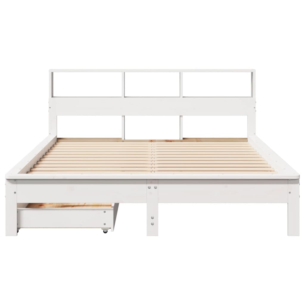 Bed met boekenkast zonder matras grenenhout wit 160x200 cm