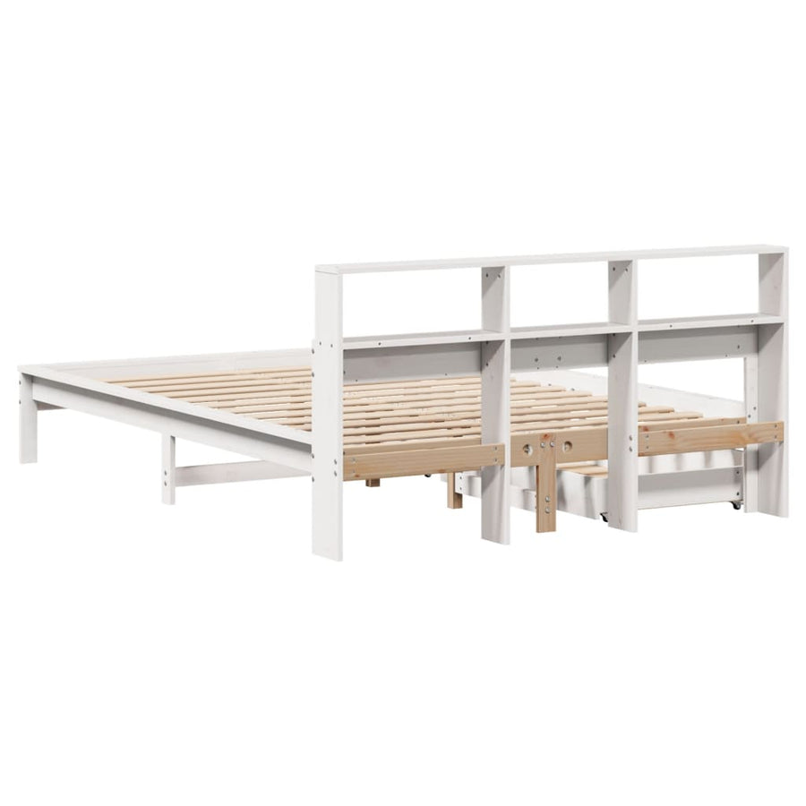 Bed met boekenkast zonder matras grenenhout wit 160x200 cm