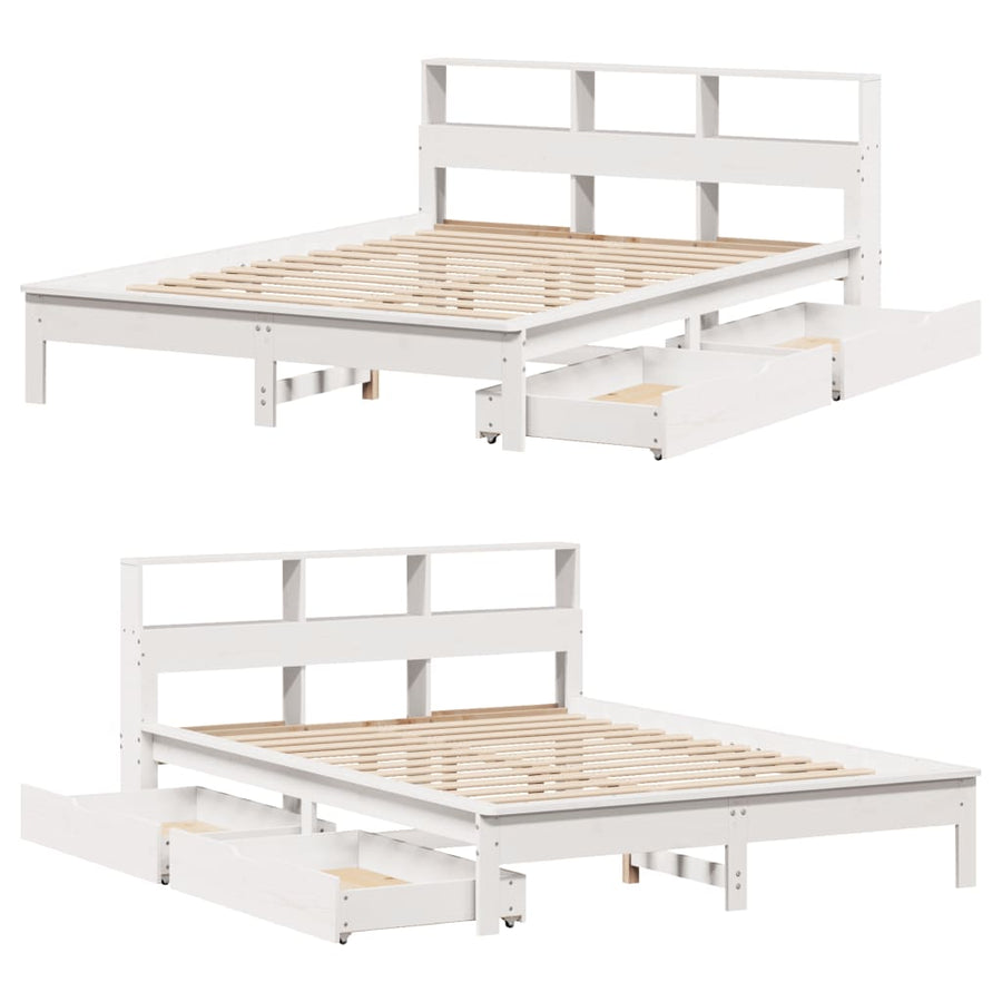 Bed met boekenkast zonder matras grenenhout wit 160x200 cm