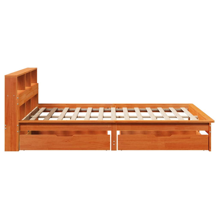 Bed met boekenkast zonder matras grenenhout wasbruin 160x200 cm