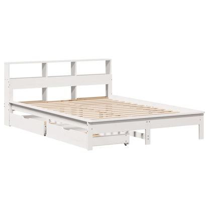 Bed met boekenkast zonder matras grenenhout wit 150x200 cm