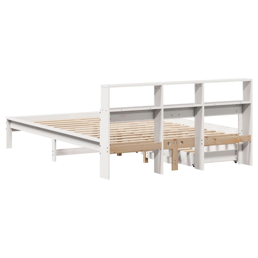 Bed met boekenkast zonder matras grenenhout wit 150x200 cm