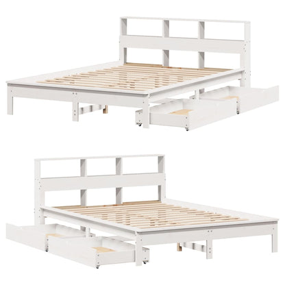 Bed met boekenkast zonder matras grenenhout wit 150x200 cm