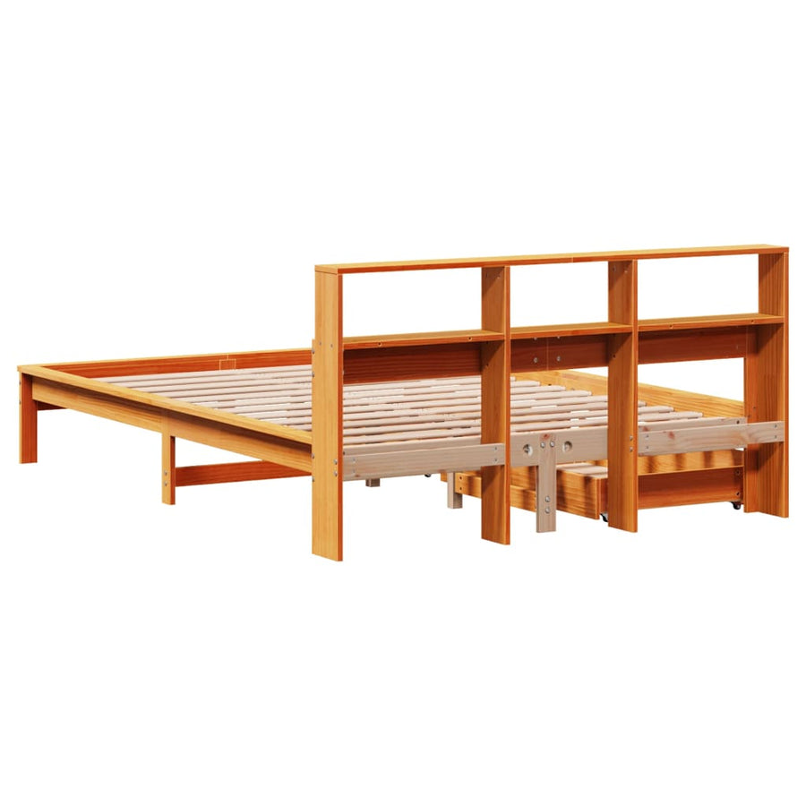 Bed met boekenkast zonder matras grenenhout wasbruin 150x200 cm