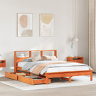 Bed met boekenkast zonder matras grenenhout wasbruin 150x200 cm