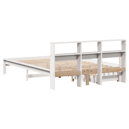 Bed met boekenkast zonder matras grenenhout wit 140x200 cm