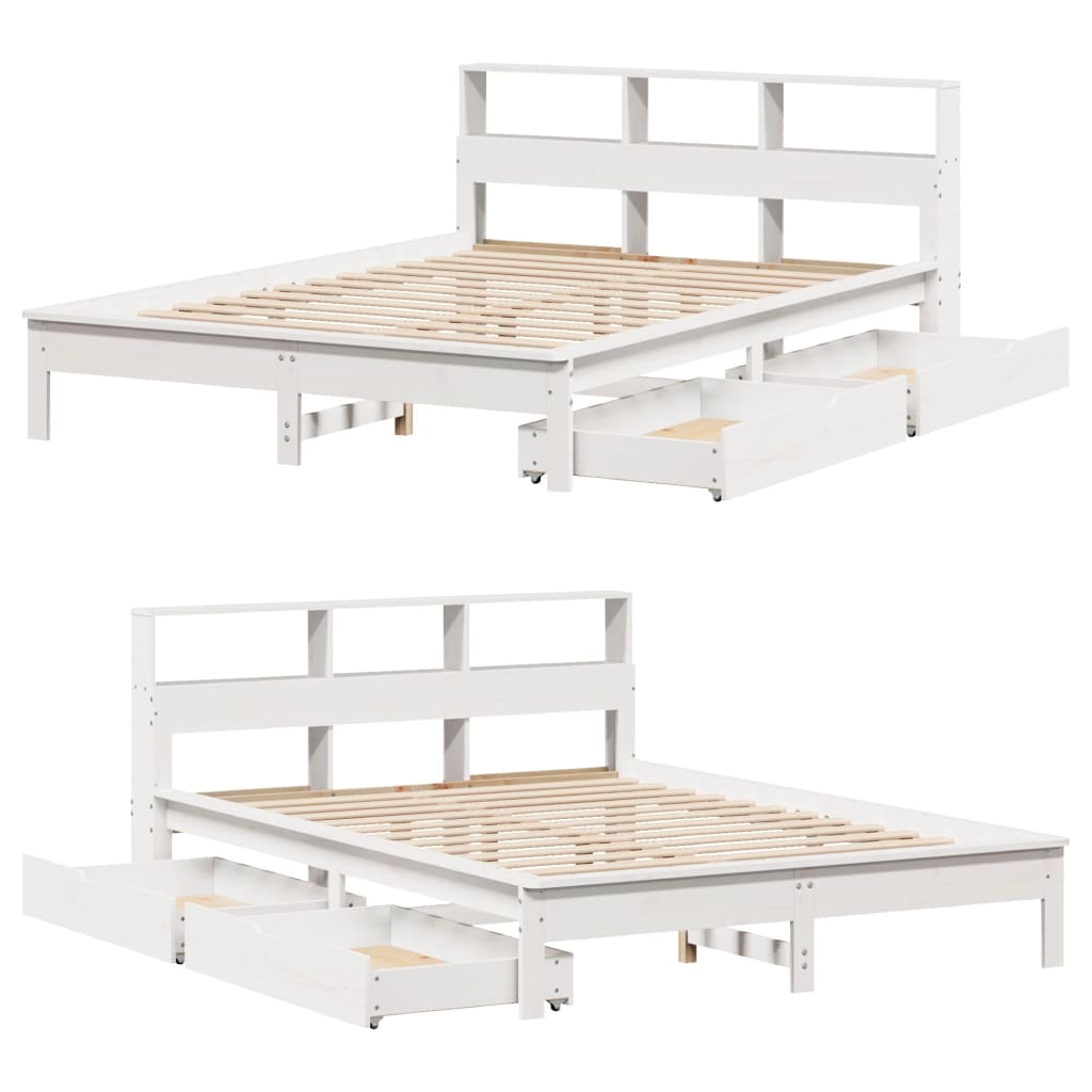 Bed met boekenkast zonder matras grenenhout wit 140x200 cm