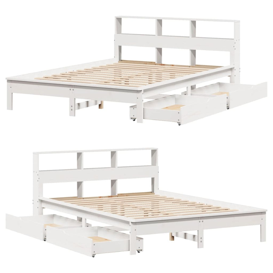 Bed met boekenkast zonder matras grenenhout wit 140x200 cm