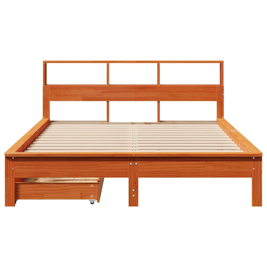 Bed met boekenkast zonder matras grenenhout wasbruin 140x200 cm