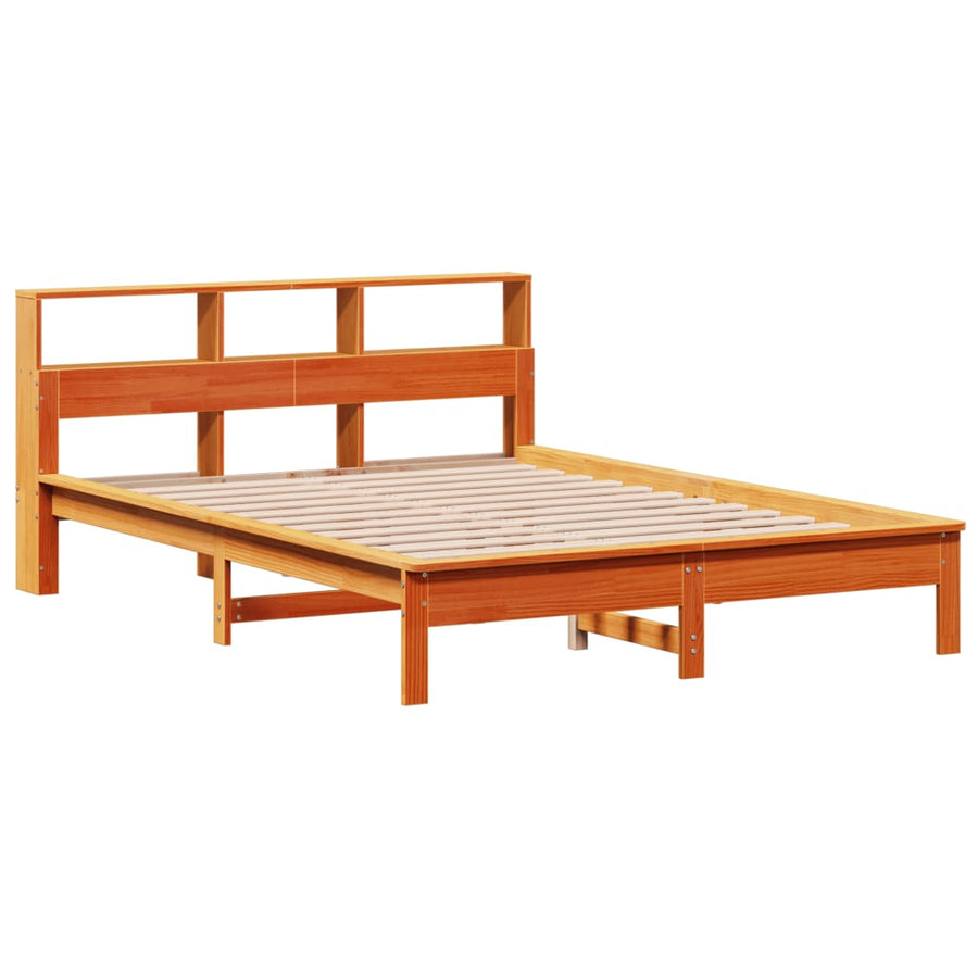 Bed met boekenkast zonder matras grenenhout wasbruin 120x200 cm