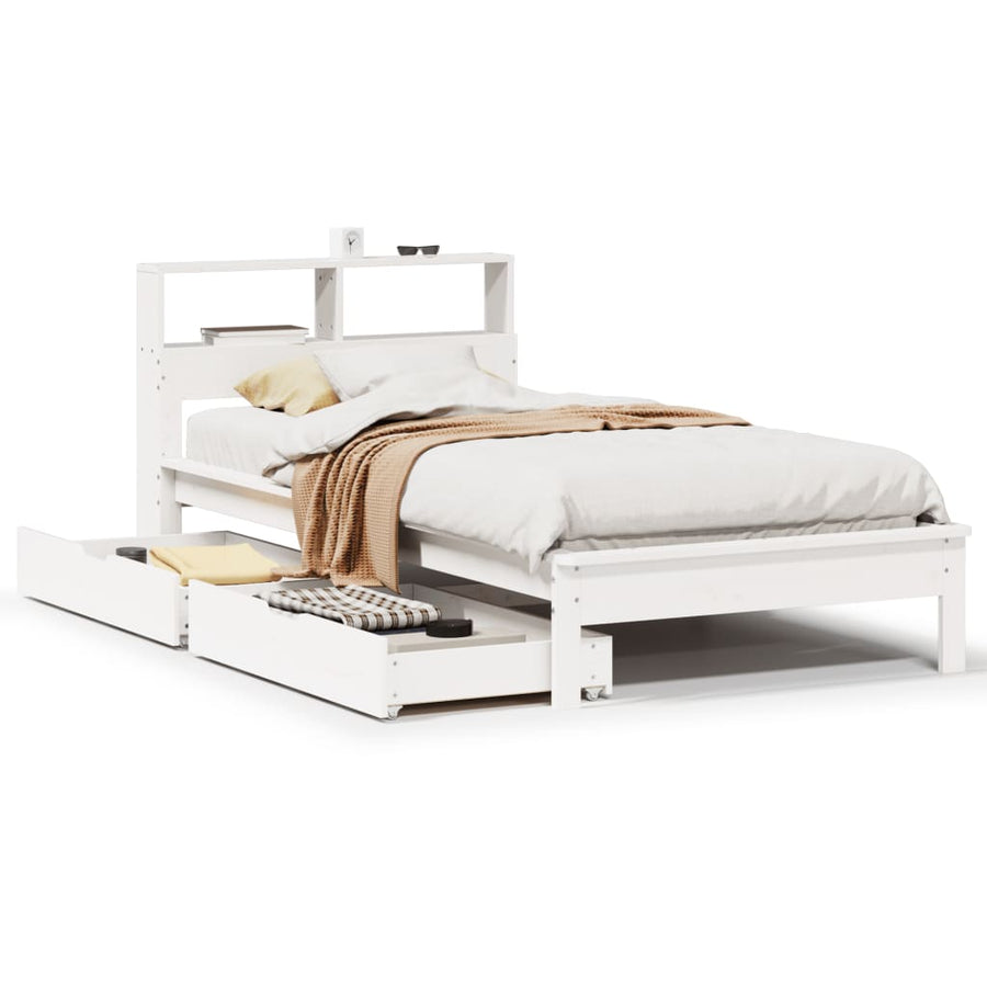Bed met boekenkast zonder matras grenenhout wit 100x200 cm