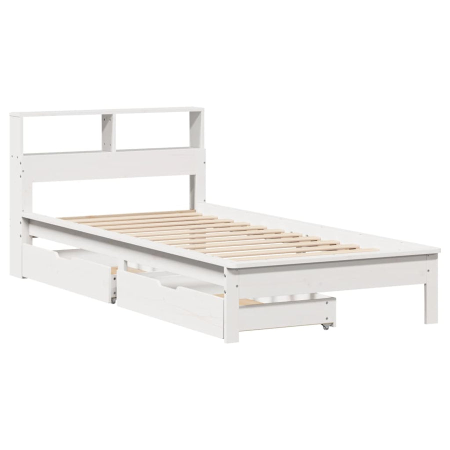Bed met boekenkast zonder matras grenenhout wit 100x200 cm