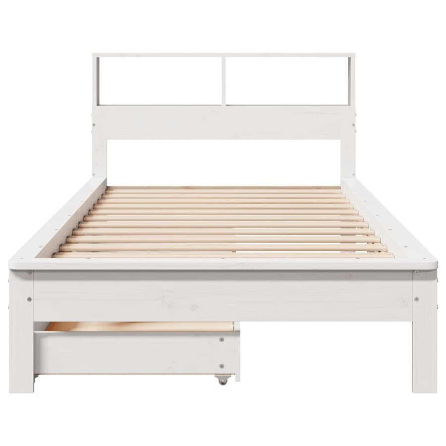 Bed met boekenkast zonder matras grenenhout wit 100x200 cm