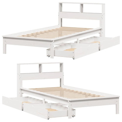 Bed met boekenkast zonder matras grenenhout wit 100x200 cm