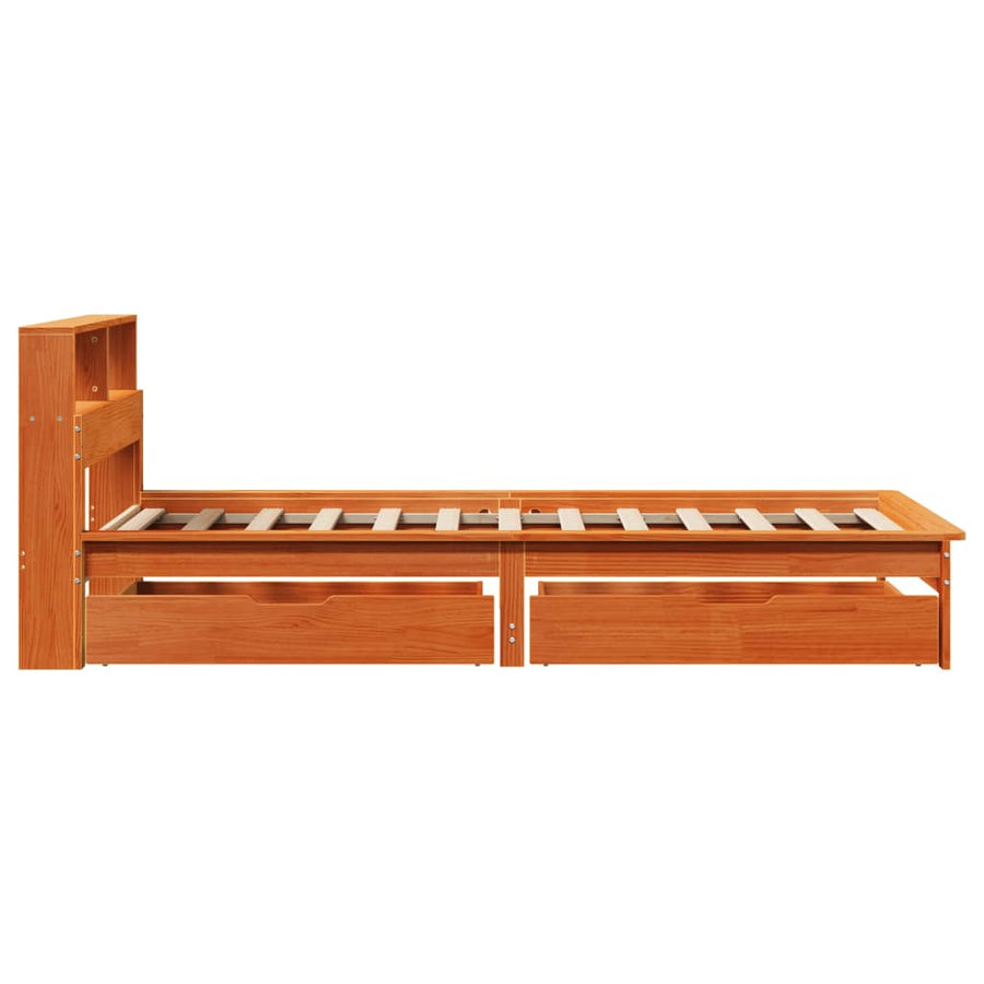 Bed met boekenkast zonder matras grenenhout wasbruin 100x200 cm