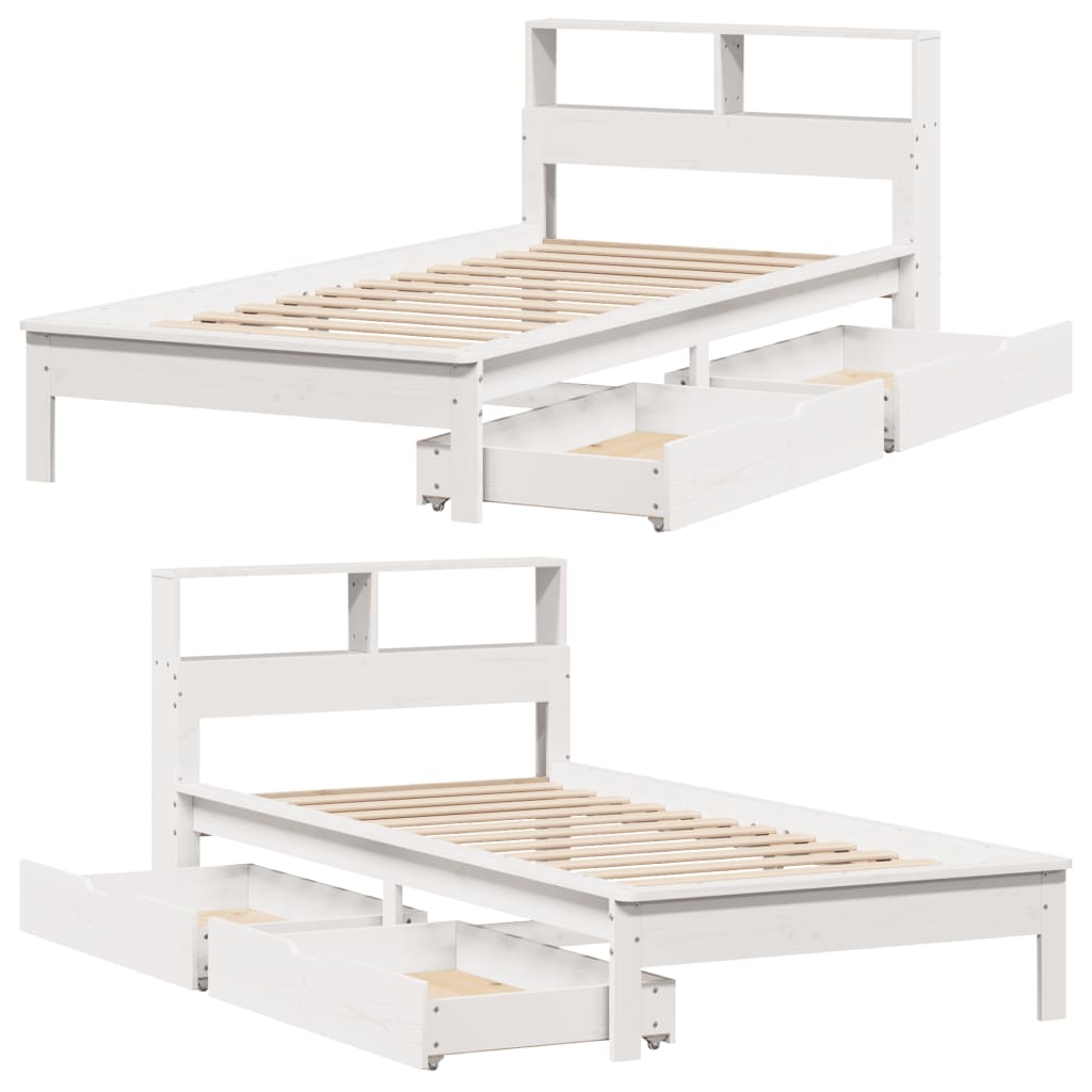 Bed met boekenkast zonder matras grenenhout wit 90x200 cm