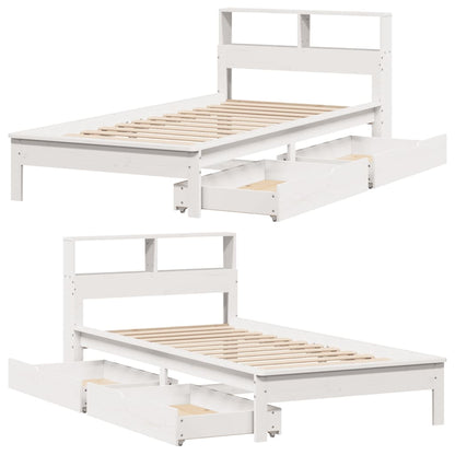 Bed met boekenkast zonder matras grenenhout wit 90x200 cm