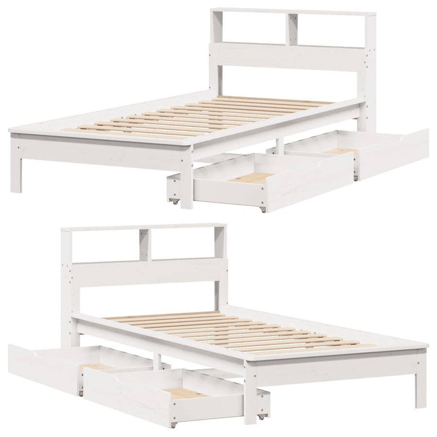 Bed met boekenkast zonder matras grenenhout wit 90x200 cm