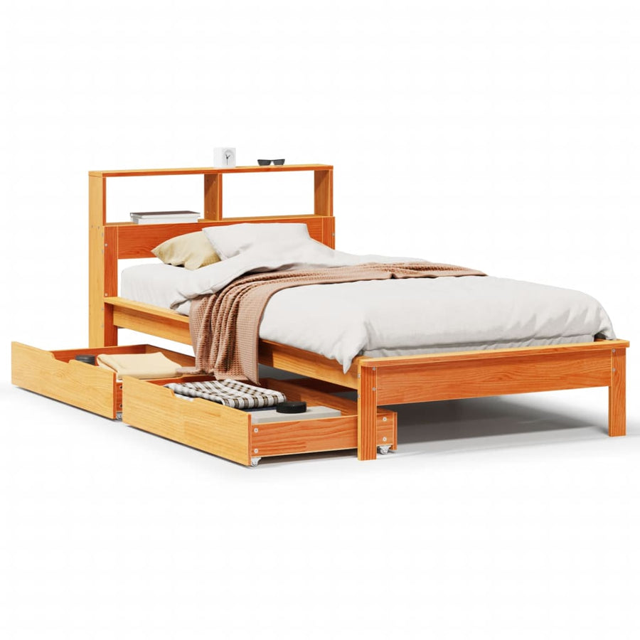 bed met boekenkast zonder matras grenenhout wasbruin 90x200 cm