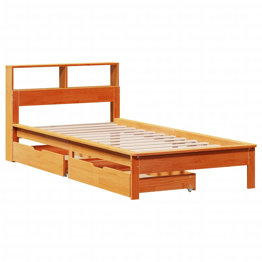 bed met boekenkast zonder matras grenenhout wasbruin 90x200 cm