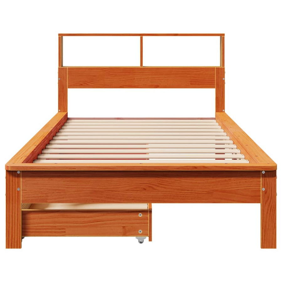bed met boekenkast zonder matras grenenhout wasbruin 90x200 cm