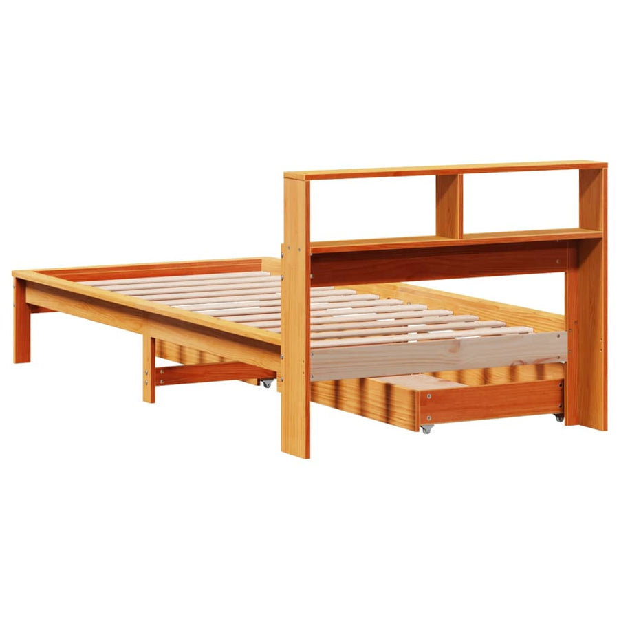 bed met boekenkast zonder matras grenenhout wasbruin 90x200 cm
