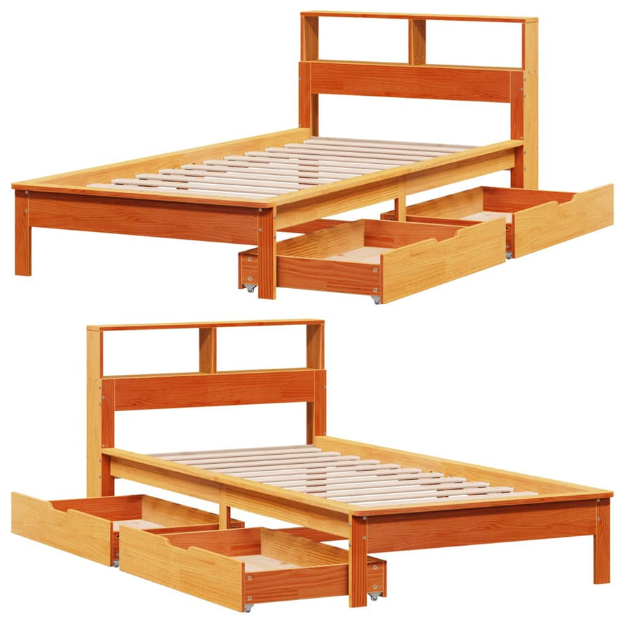 bed met boekenkast zonder matras grenenhout wasbruin 90x200 cm
