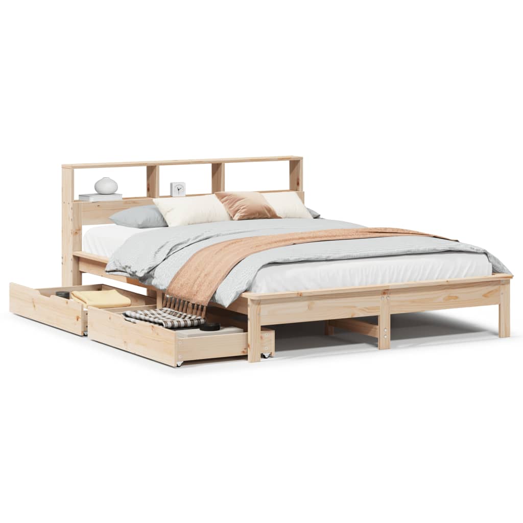 Bed met boekenkast zonder matras massief grenenhout 140x190 cm