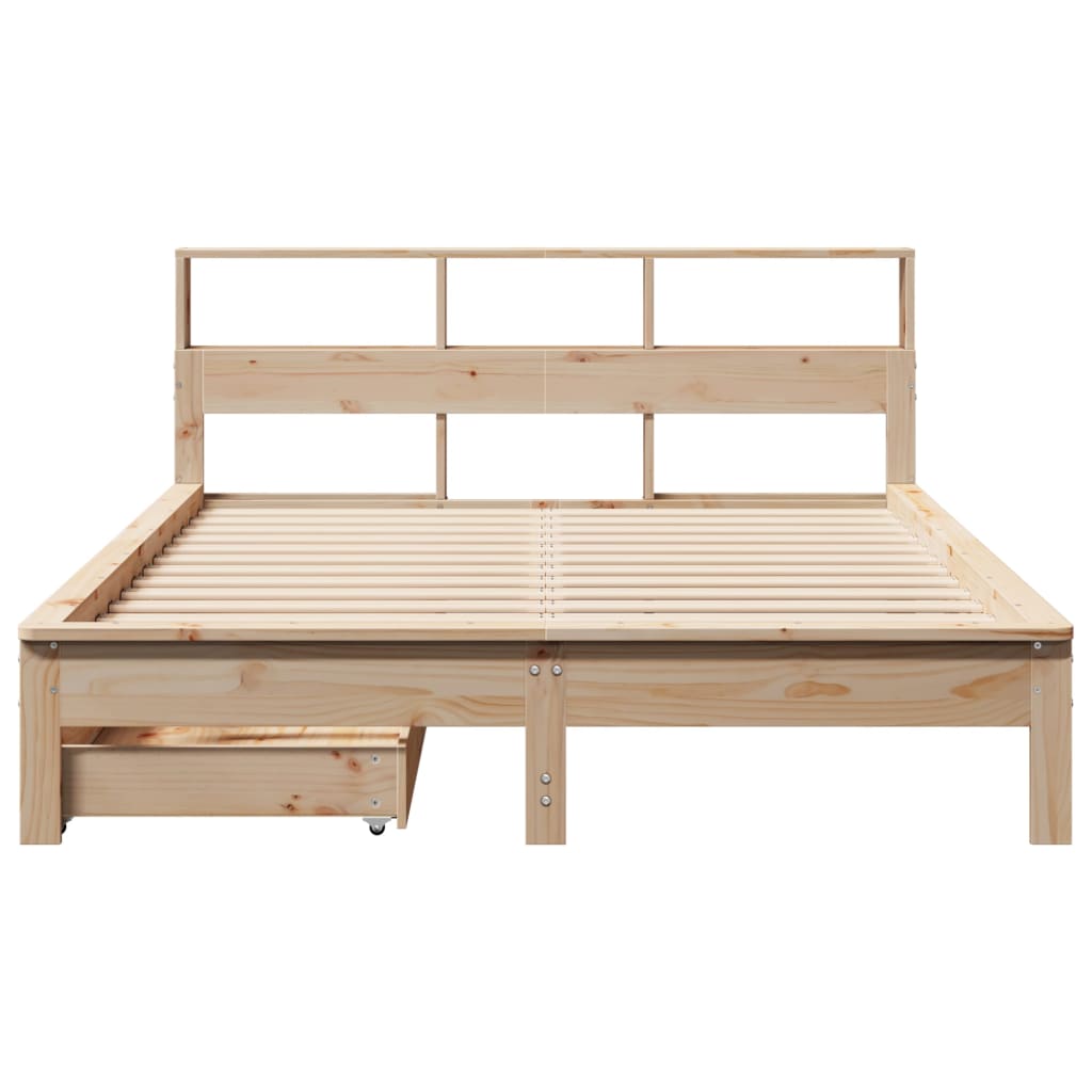 Bed met boekenkast zonder matras massief grenenhout 140x190 cm
