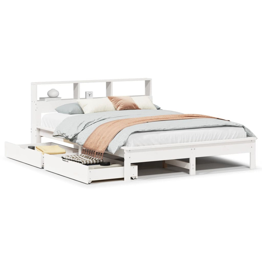 Bed met boekenkast zonder matras grenenhout wit 140x190 cm
