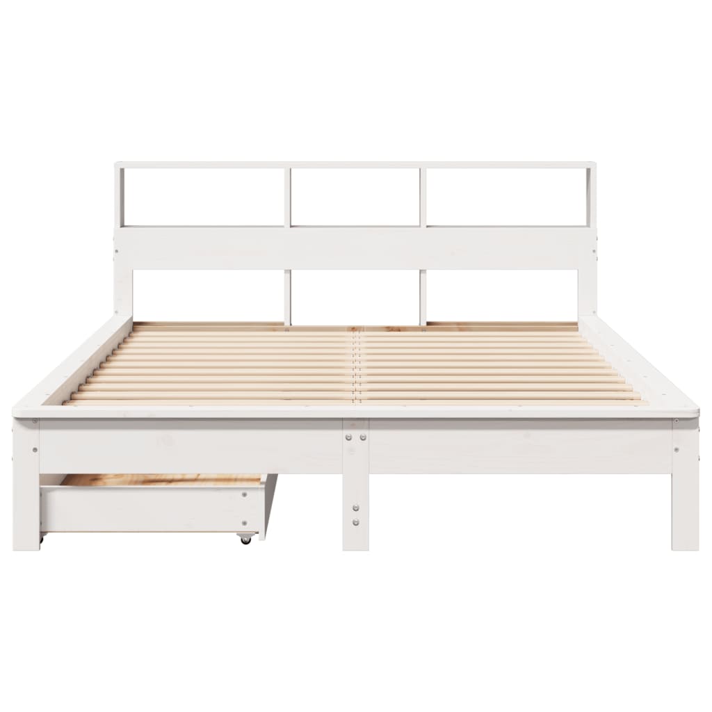 Bed met boekenkast zonder matras grenenhout wit 135x190 cm