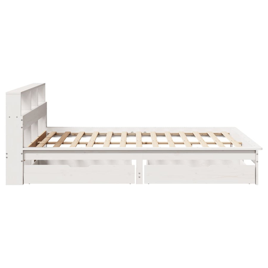 Bed met boekenkast zonder matras grenenhout wit 135x190 cm