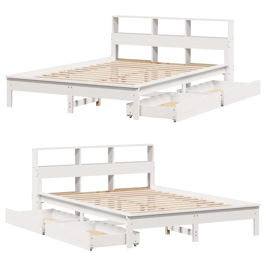 Bed met boekenkast zonder matras grenenhout wit 135x190 cm
