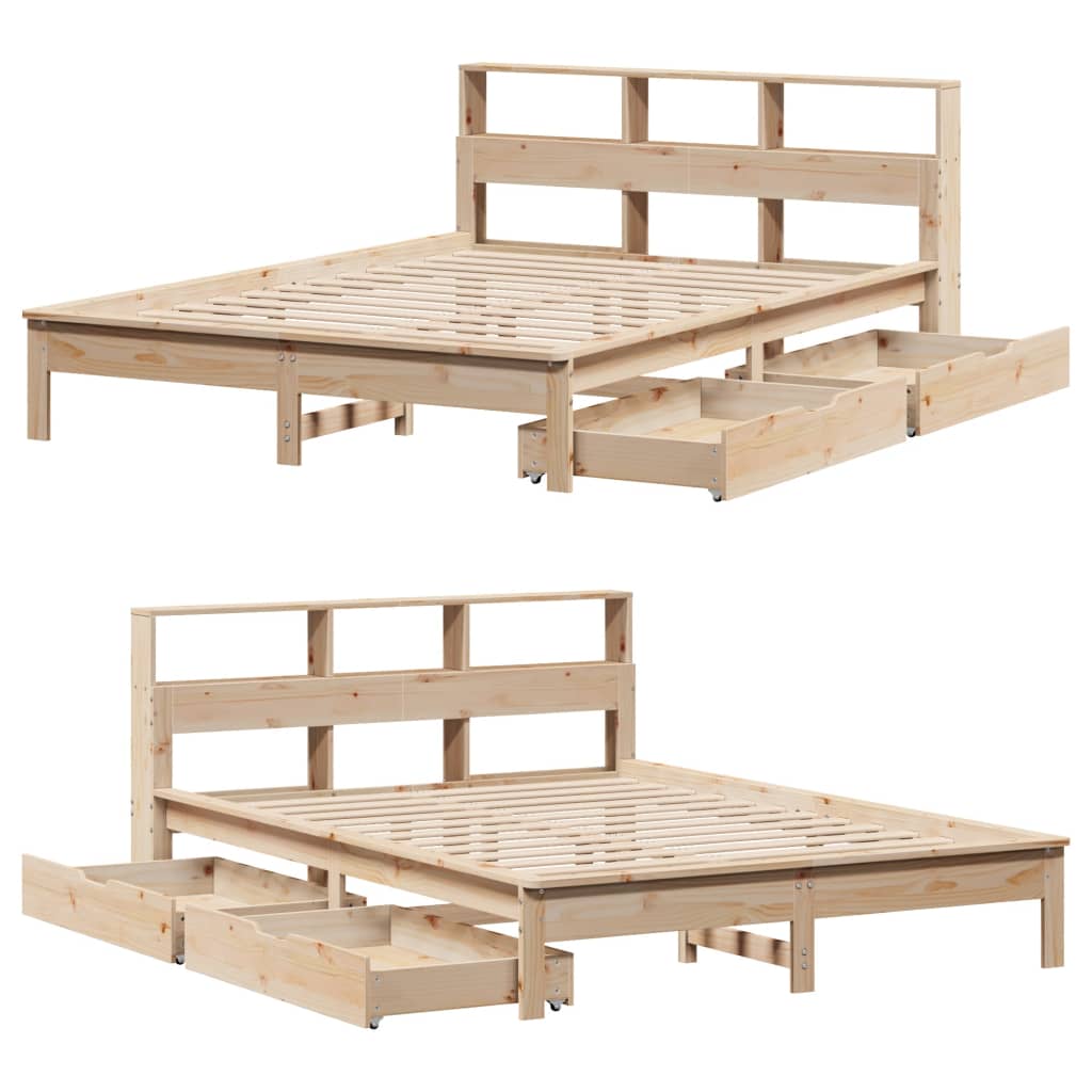 Bed met boekenkast zonder matras massief grenenhout 120x190 cm