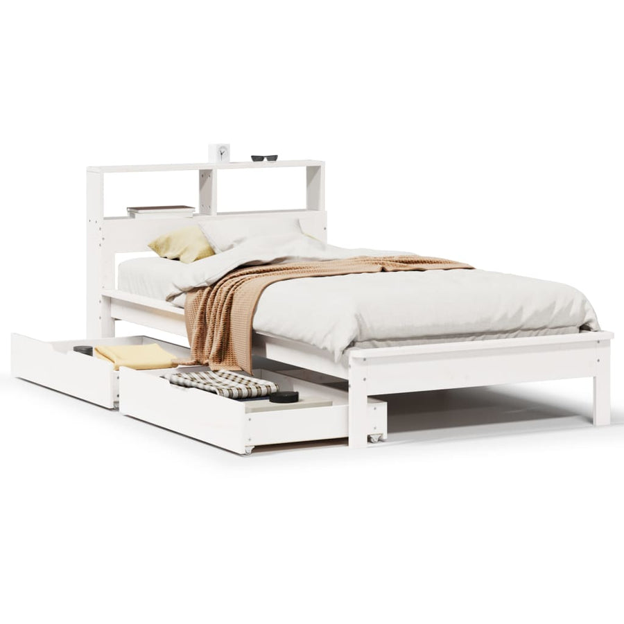 Bed met boekenkast zonder matras grenenhout wit 90x190 cm
