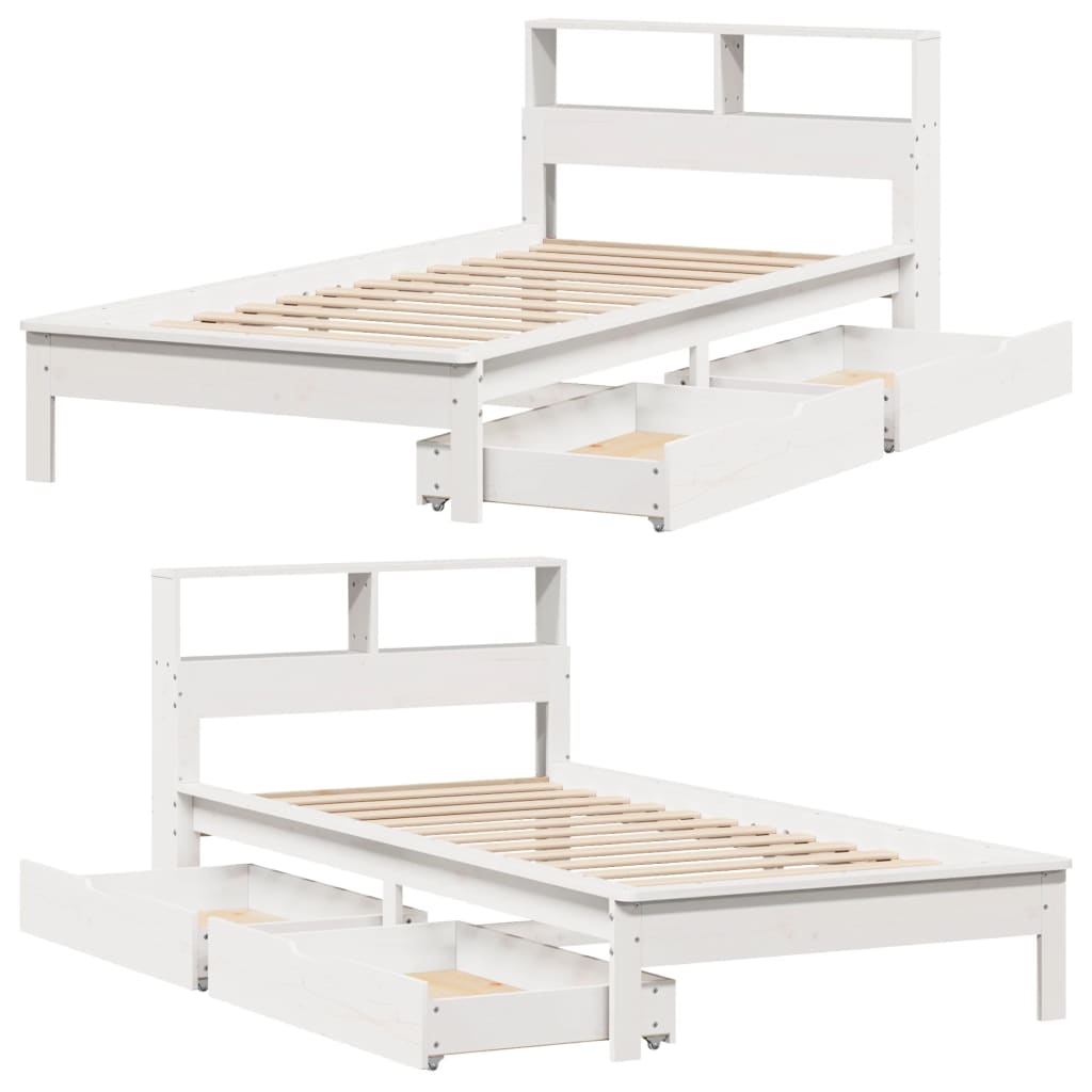 Bed met boekenkast zonder matras grenenhout wit 90x190 cm
