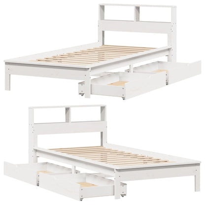 Bed met boekenkast zonder matras grenenhout wit 90x190 cm