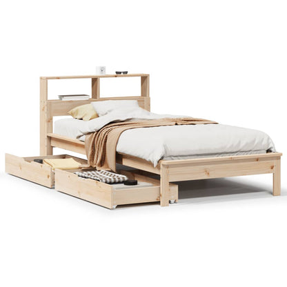 Bed met boekenkast zonder matras massief grenenhout 75x190 cm
