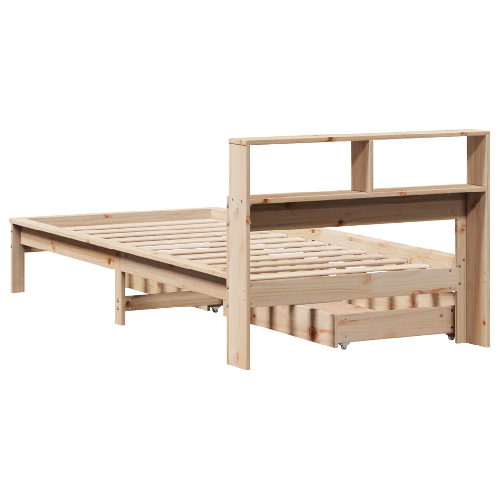 Bed met boekenkast zonder matras massief grenenhout 75x190 cm