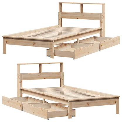 Bed met boekenkast zonder matras massief grenenhout 75x190 cm
