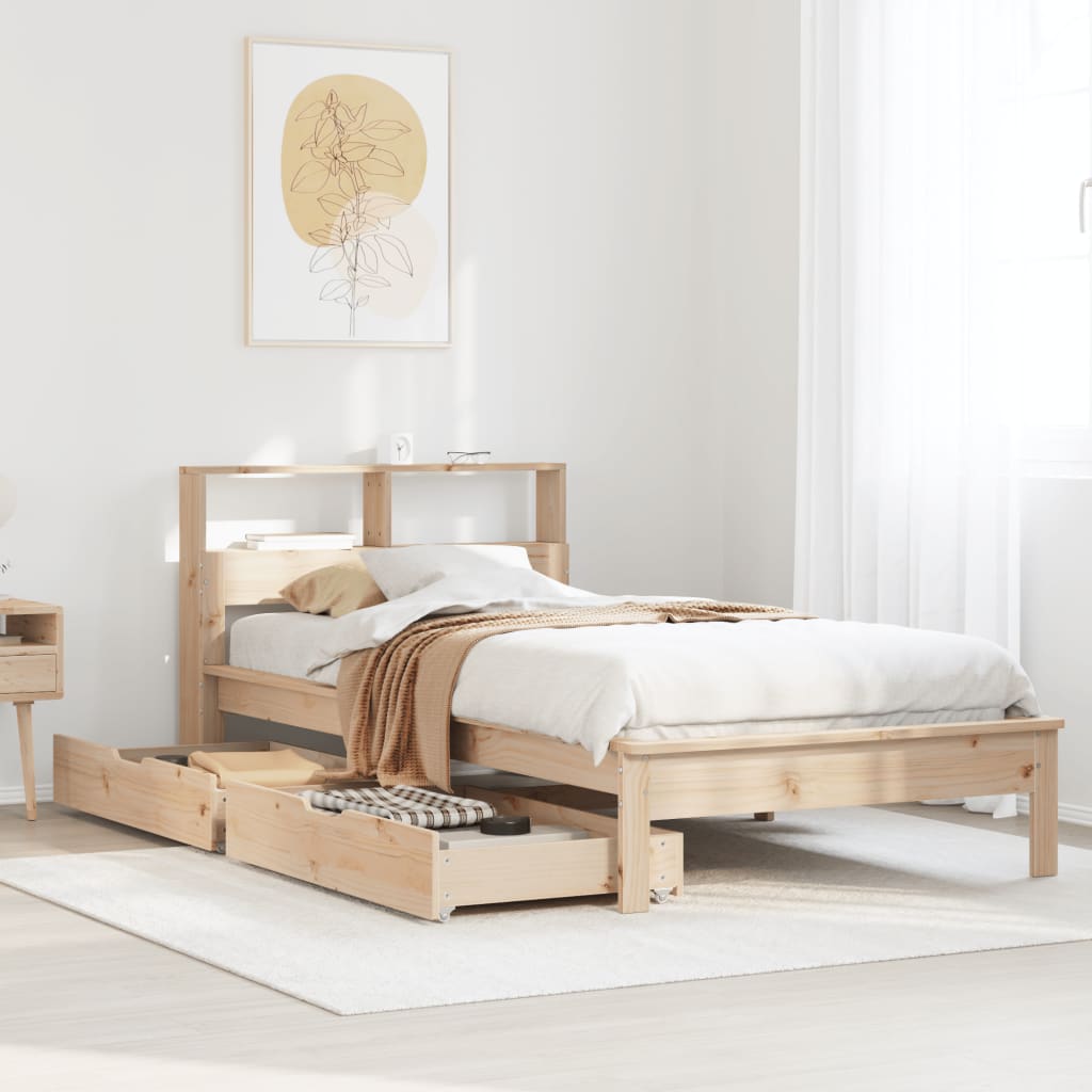 Bed met boekenkast zonder matras massief grenenhout 75x190 cm