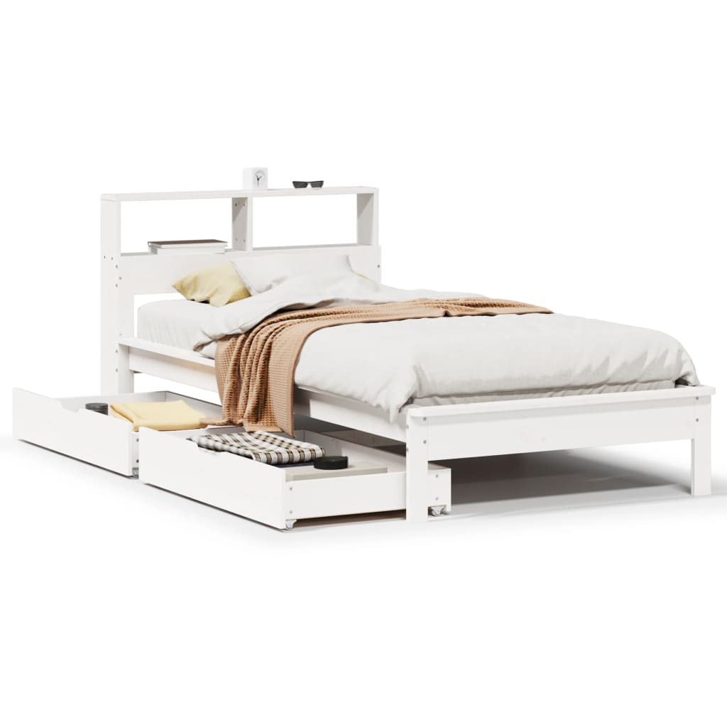 Bed met boekenkast zonder matras grenenhout wit 75x190 cm
