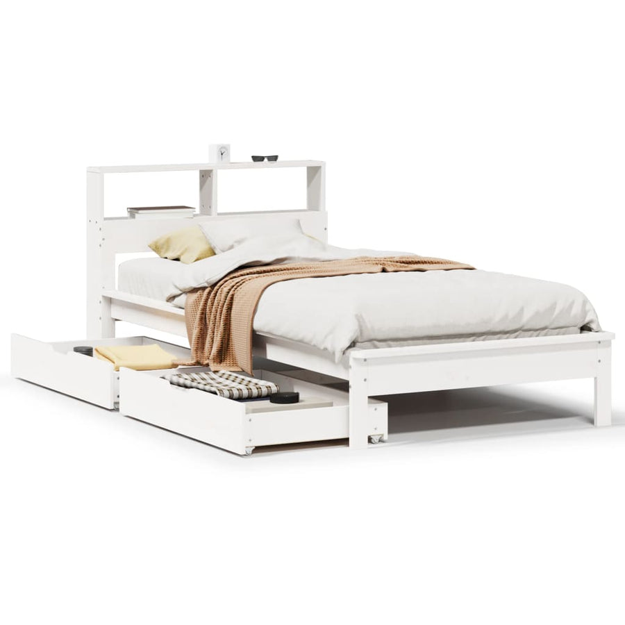 Bed met boekenkast zonder matras grenenhout wit 75x190 cm