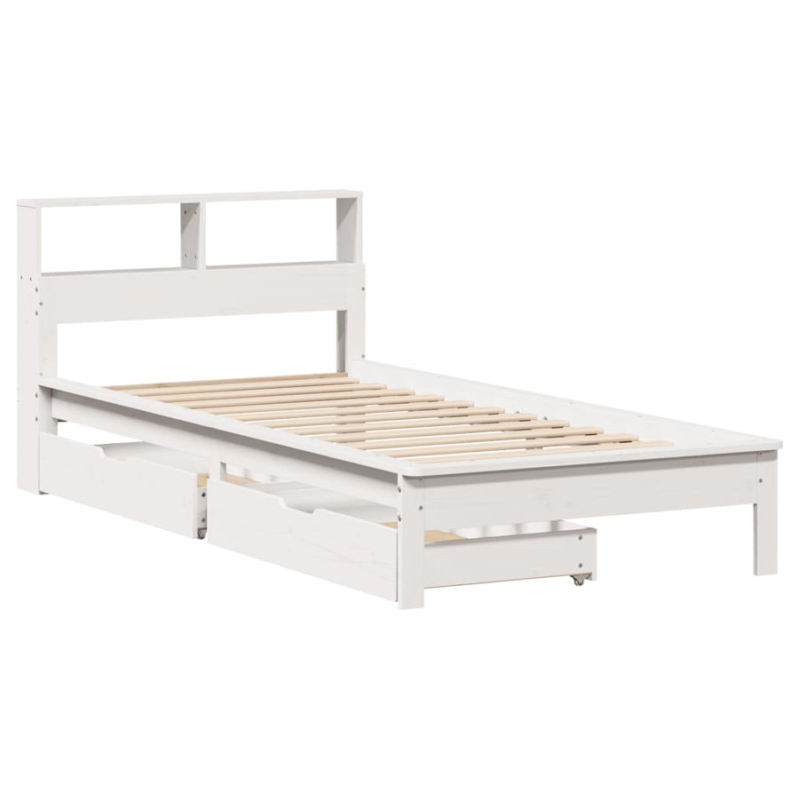 Bed met boekenkast zonder matras grenenhout wit 75x190 cm